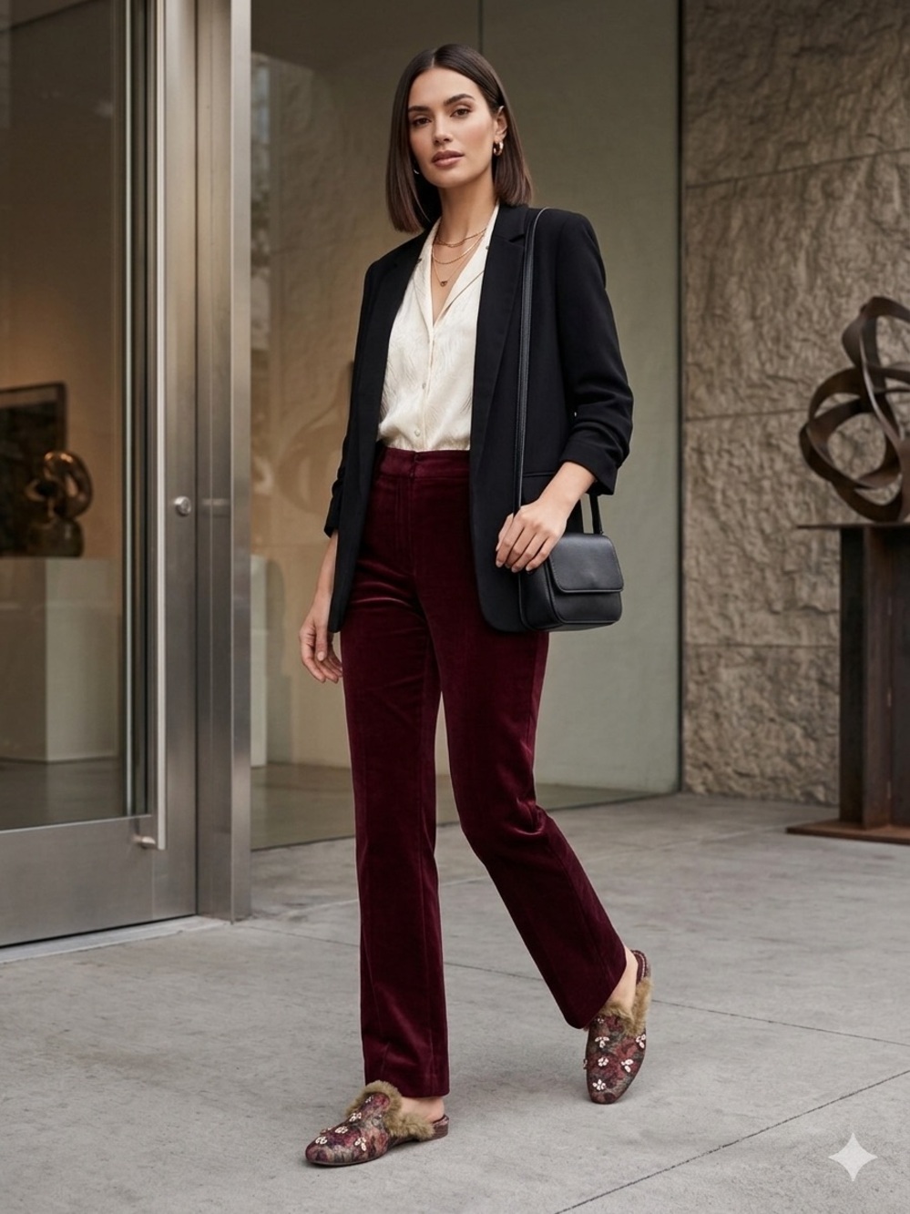 Floral Embroidered Shearling Espadrille Mule in Burgundy‎
